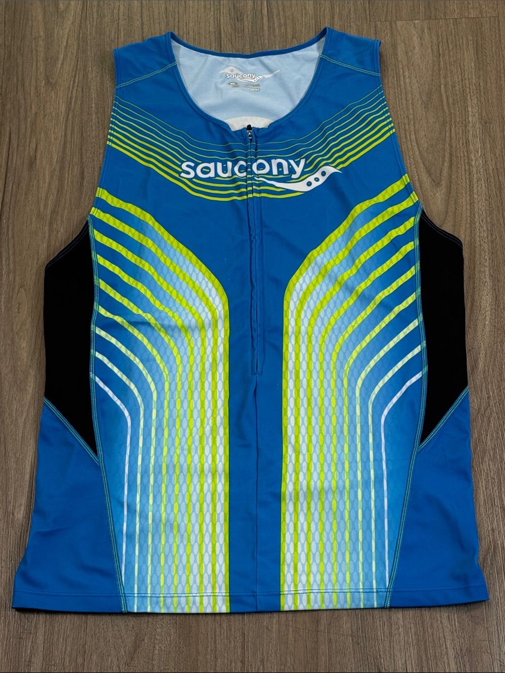 Saucony Men’s Blue & Lime Front-Zip Swim Singlet